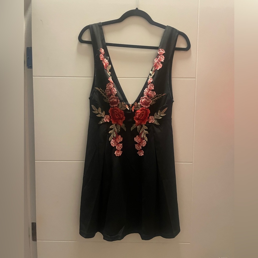 Black Floral Skater Mini Dress